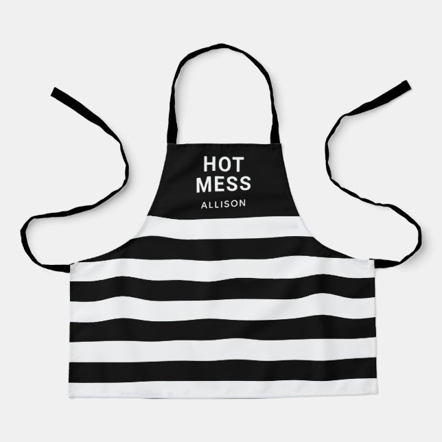Kinder Funny Hot Mess Black Stripes Personalisiert Schürze (Vorderseite)