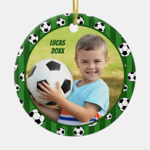Kinder Fußball-Muster Zwei Fotos Weihnachten Keramik Ornament