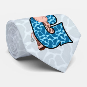 Kinder "G" Monogramm   Blauer und brauner Giraffe Krawatte