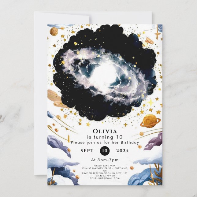Kinder Galactic Space Geburtstag Einladung (Vorderseite)