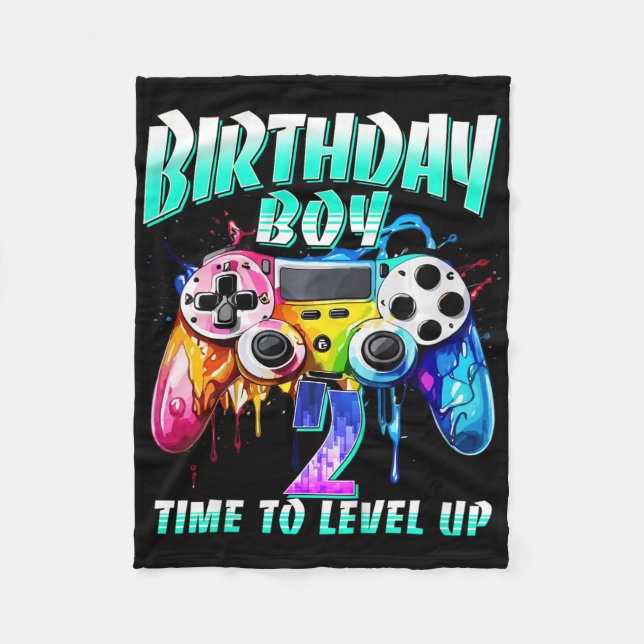 Kinder Geburtstag Junge Zeit zum Levelaufstieg Gam Fleecedecke (Vorderseite)