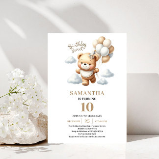 Kinder Geburtstag Teddybär Goldene Ballons Party Einladung