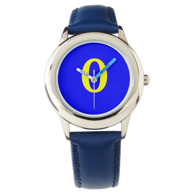 Kinder Gelbe Zahl 0 blaue Armbanduhr (Vorderseite)