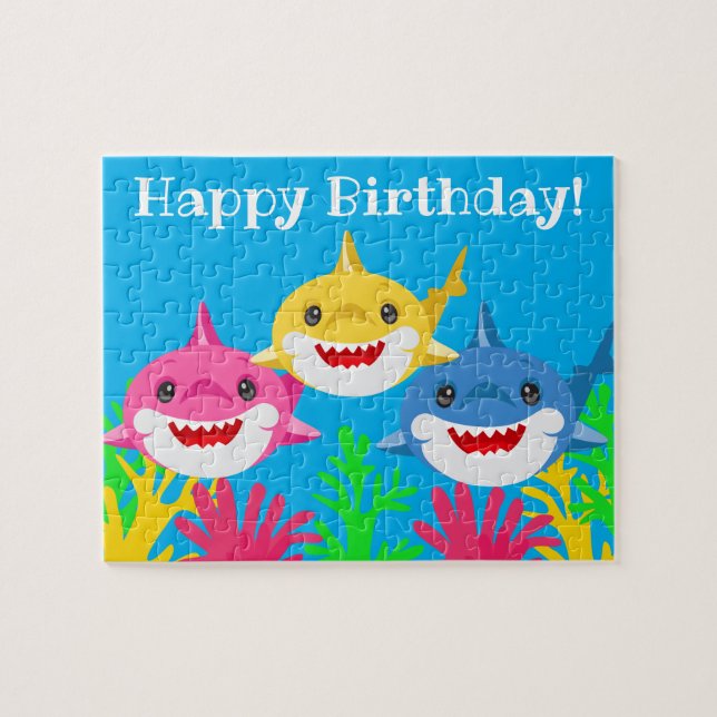 Kinder Gelber Hai & Familie Geburtstag (Horizontal)