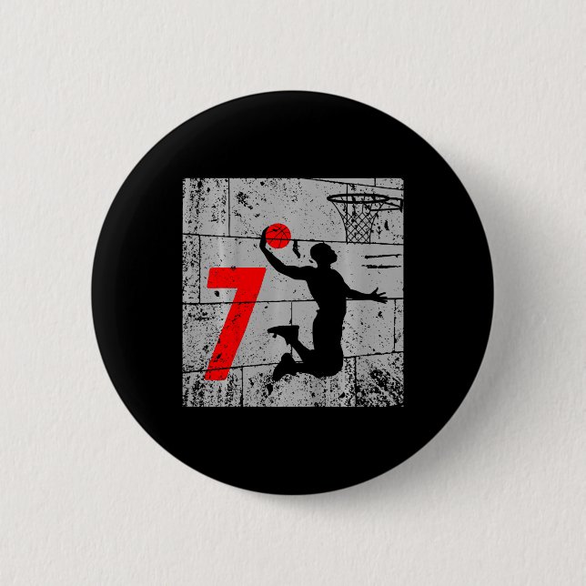 Kinder gestört 7 Jahre alt 7. Basketball Geburtsta Button (Vorderseite)
