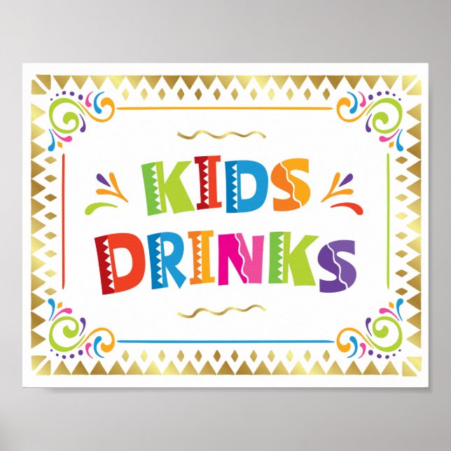 KINDER GETRÄNKE Fiesta Party signieren Drucken Poster (Vorne)
