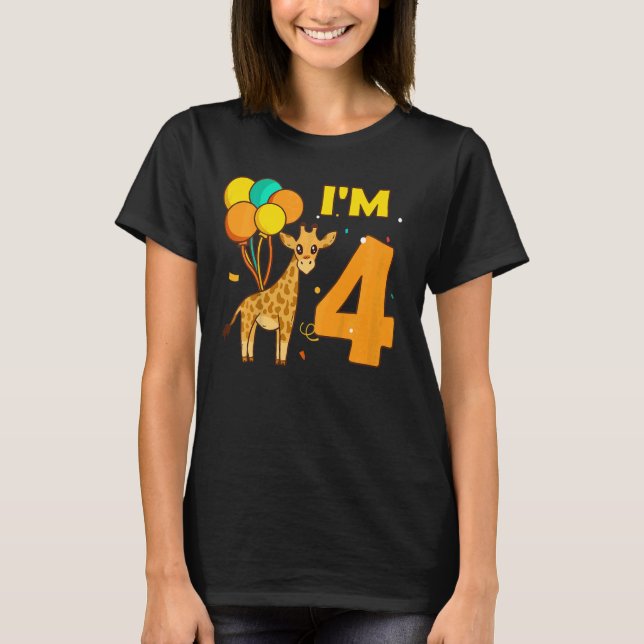 Kinder Giraffe Tiere Liebe Mädchen ich bin 4 Jahre T-Shirt (Vorderseite)