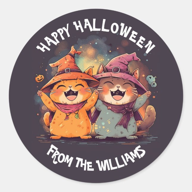 Kinder glücklich Halloween Niedlicher Cartoon Katz Runder Aufkleber (Vorderseite)