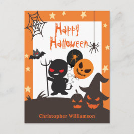 Kinder glücklich Halloween Orange Black Postcard Postkarte