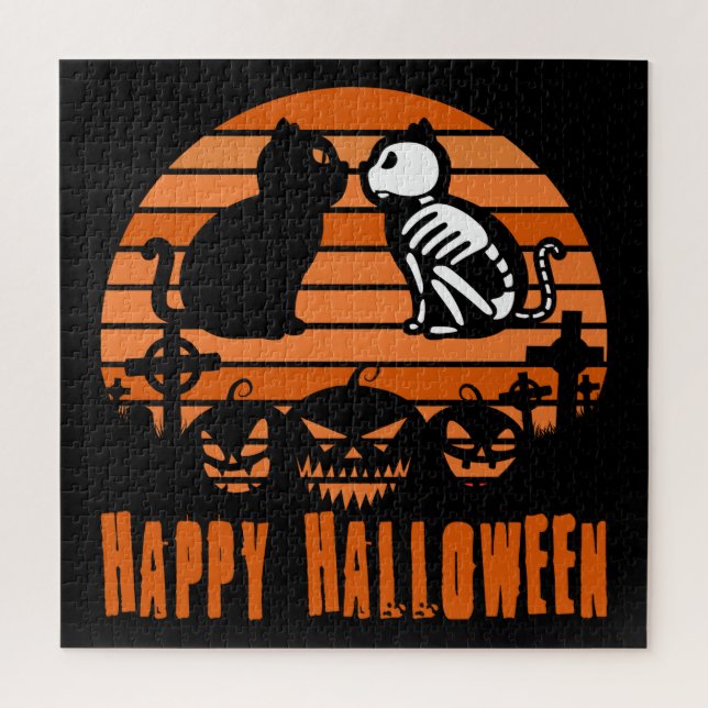 Kinder glücklich Halloween Skeleton Katze Retro So (Vertikal)