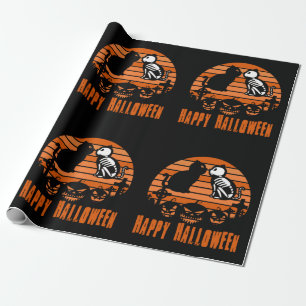 Kinder glücklich Halloween Skeleton Katze Retro So Geschenkpapier
