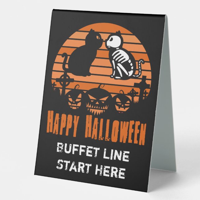 Kinder glücklich Halloween Skeleton Katze Retro So Tischaufsteller (Vorderseite)