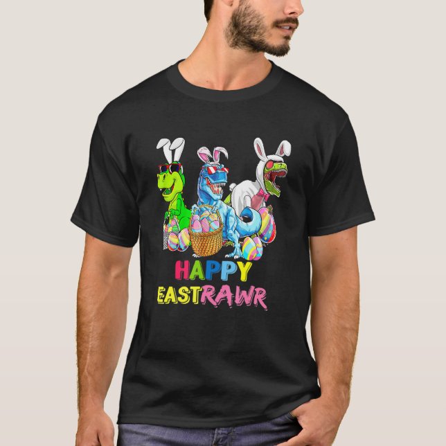 Kinder glücklich Ostern T Rex Dino mit sonnigen Oh T-Shirt (Vorderseite)