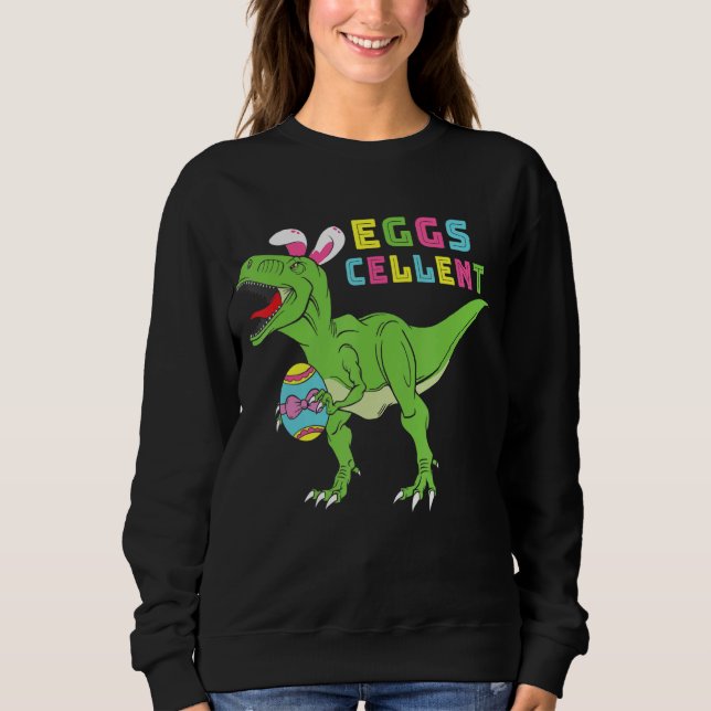 Kinder glücklich Ostern T Rex Dino Ohren Funny Egg Sweatshirt (Vorderseite)
