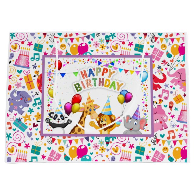 Kinder glücklich zum Geburtstag Große Geschenktüte (Vorderseite)