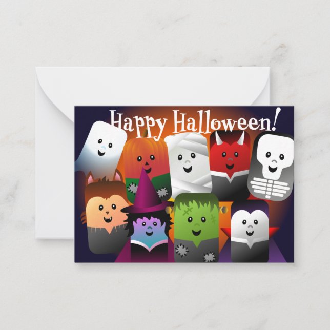 Kinder glückliche Halloween-Monster des Niedlichen Mitteilungskarte (Vorderseite)