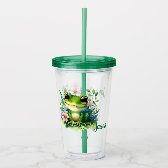 Kinder glücklichen grünen Frosch Acryltrinkbecher (Vorderseite)