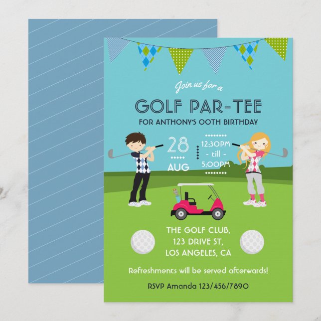 Kinder Golf Thema Geburtstagsparty Einladung (Vorne/Hinten)