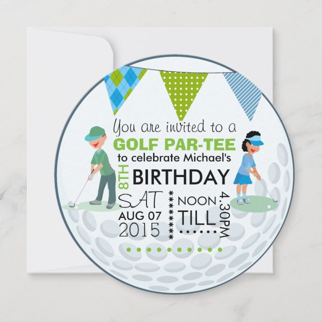 Kinder Golf Thema Geburtstagsparty Foto Einladung (Vorderseite)