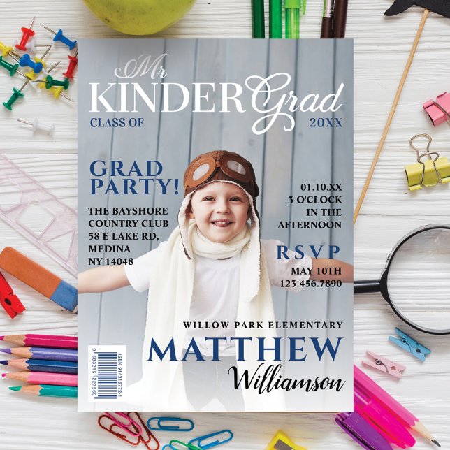 Kinder Grad Blue Foto Magazine Cover Einladung (Von Creator hochgeladen)