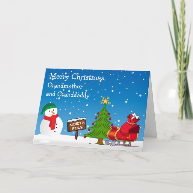 Kinder Grandelternweihnachtsbaum Nordpol Schneeman Karte (Vorderseite)