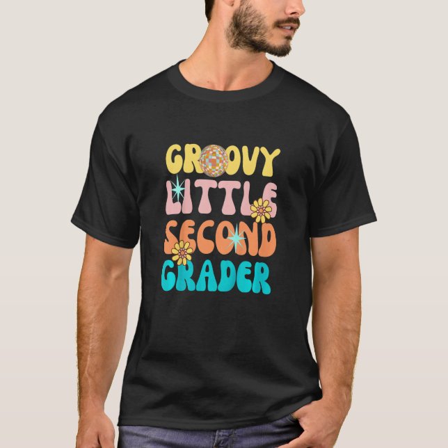 Kinder Groovy Kleine zweite Klasse zurück zur Schu T-Shirt (Vorderseite)