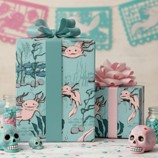 Kinder grün und rot rosa Unterwasser Axolotl Zeich Geschenkpapier