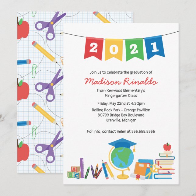 Kinder Grundlegende Abschluss-Feier Einladung (Vorne/Hinten)