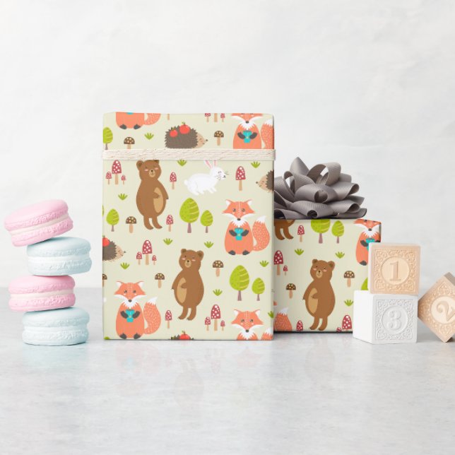 Kinder Guten Morgen Waldtiere Fox Bären Bunny Bunn Geschenkpapier (Babyparty)