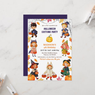 Kinder Halloween 4. Geburtstagsfeier Kostüm Kürbis Einladung