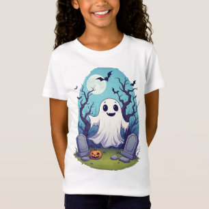 Kinder Halloween-Geist mit Fledermäusen und Kürbis T-Shirt