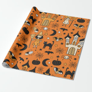 Kinder Halloween Hintergrund. Nahtloses Vintages P Geschenkpapier