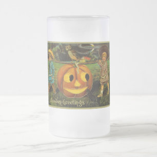Kinder Halloween Kürbisernte Jack-o-Lantern Kürbis Mattglas Bierglas