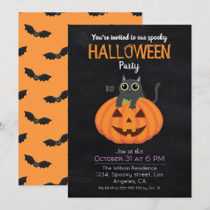 Kinder Halloween-Party Katzenkürbis schwarz spookk Einladung