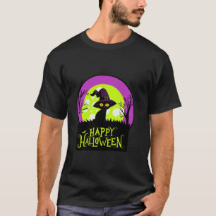 Kinder Halloween Süße schwarze Katze grüner Schlei T-Shirt