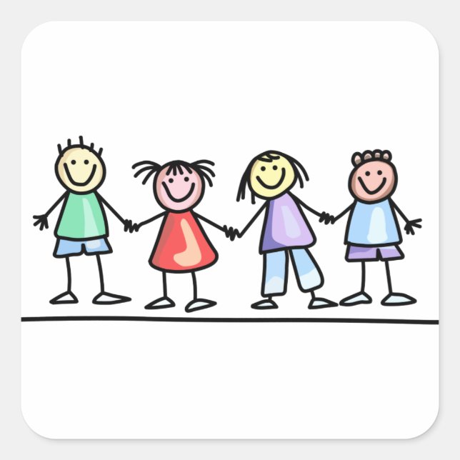 Kinder Hand Quadratischer Aufkleber (Vorderseite)