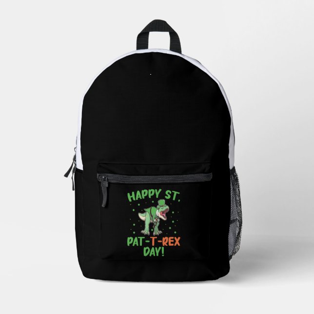Kinder Happy St Pat Trex Day Dino St Patricks Day Bedruckter Rucksack (Vorderseite)