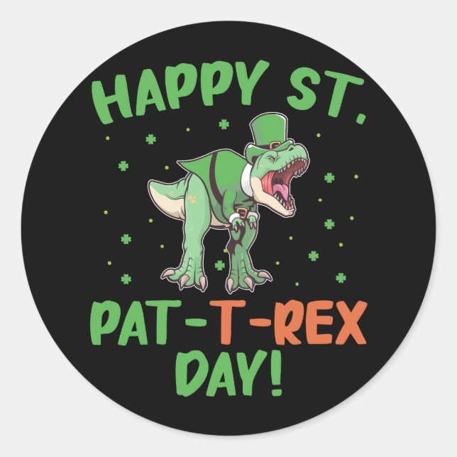 Kinder Happy St Pat Trex Day Dino St Patricks Day Runder Aufkleber (Vorderseite)