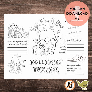 Kinder-Herbst-Aktivitäts-Färb-Set für Platzdeckche Poster