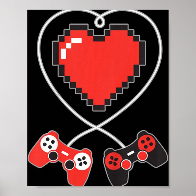 Kinder Herz Pixel Art Video-Game Controller Valent Poster (Vorne)