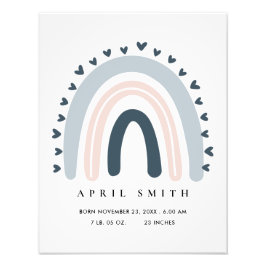 KINDER HERZEN BLUSH BLUE RAINBOW BABY GEBURTSTATT FOTODRUCK