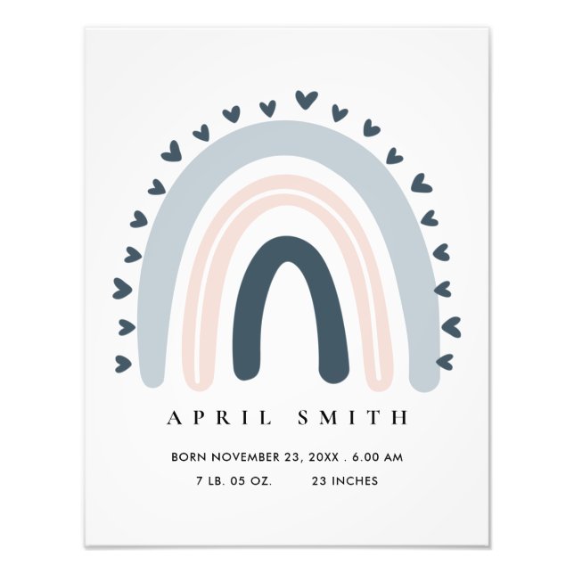 KINDER HERZEN BLUSH BLUE RAINBOW BABY GEBURTSTATT FOTODRUCK (Vorne)