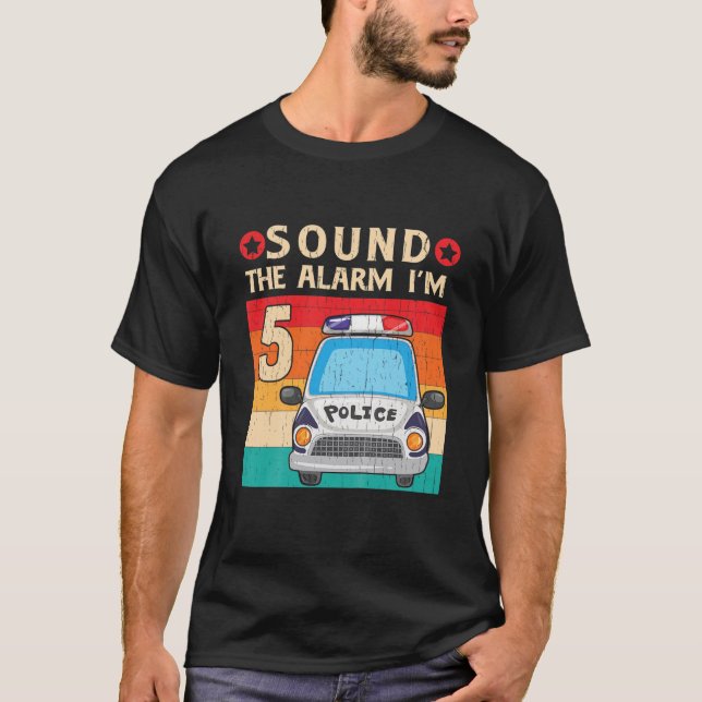 Kinder hören den Alarm Ich bin 5 Kid Polizeifahrze T-Shirt (Vorderseite)