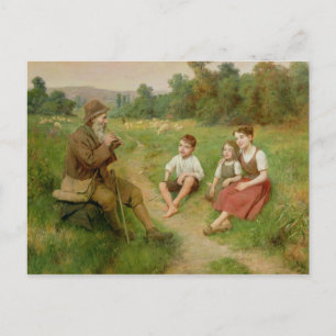 Kinder hören einem Hirten zu, der eine Flute spiel Postkarte