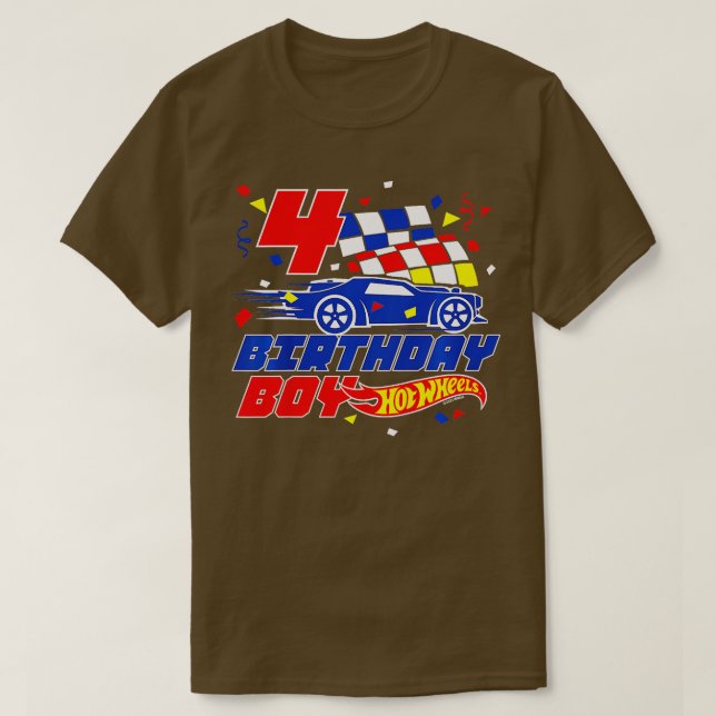 Kinder Hot Wheels 4 Birthday Boy T-Shirt (Design vorne)