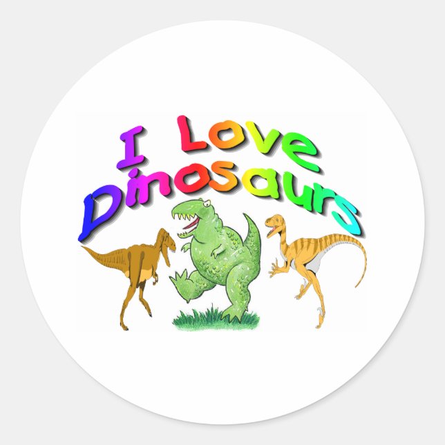 Kinder "I Liebe Dinosaurier" Geschenke Runder Aufkleber (Vorderseite)