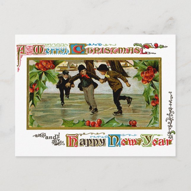 Kinder Iceskating Postkarte (Vorderseite)