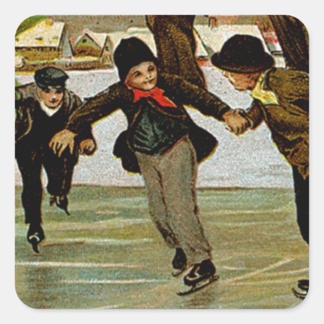 Kinder Iceskating Quadratischer Aufkleber (Vorderseite)
