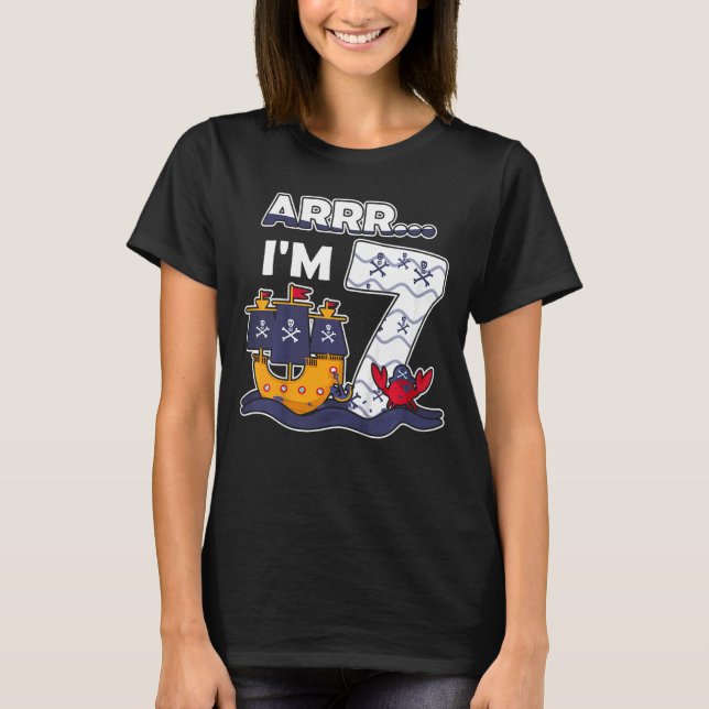 Kinder ich bin 7 Jahre Boy Pirate Captain 7 Geburt T-Shirt (Vorderseite)