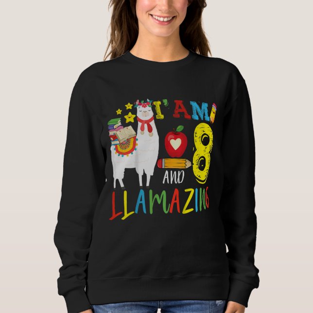 Kinder ich bin 8 Jahre alt und Lama Lama 8. Geburt Sweatshirt (Vorderseite)